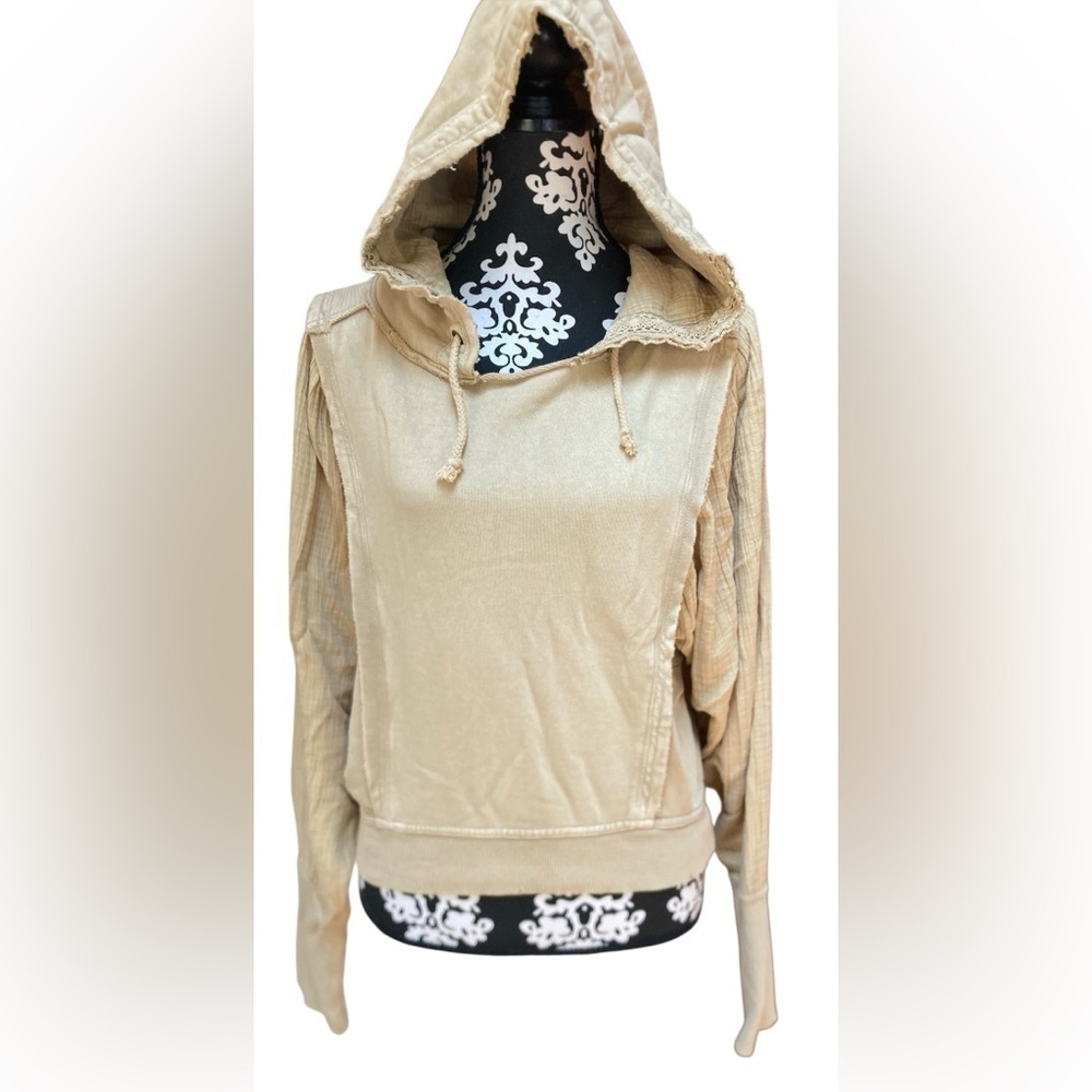 Free People Love Letter Cropped Lace Hoodie‎ Sweatshirt Pullover Medium - Picture 6 of 14